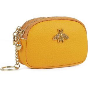 Women Leather Coin Purse Copper, Yellow